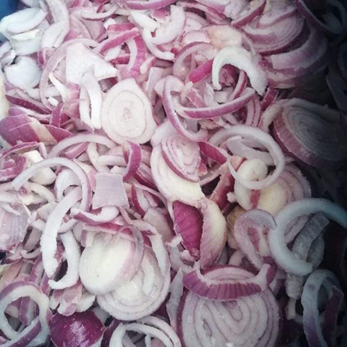 Frozen red onion slices